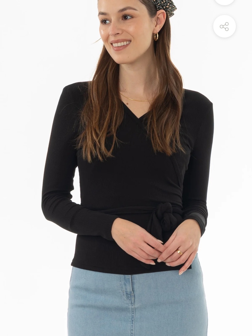 Dress blank Black Long Sleeve Wrap Top